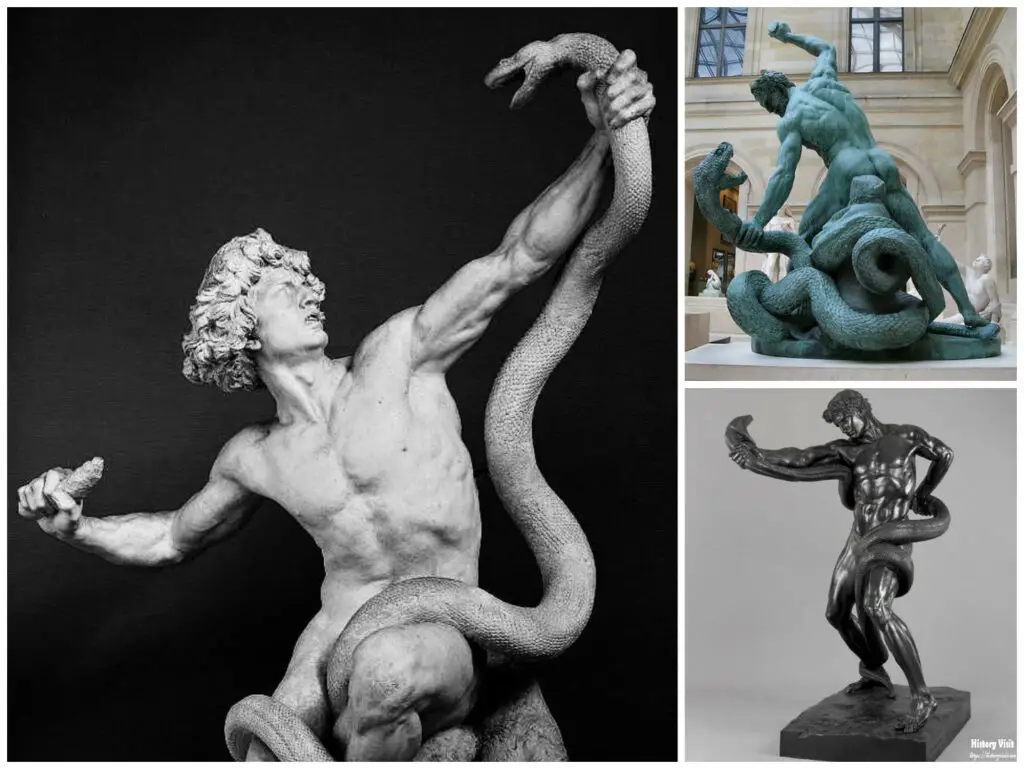 Man Fighting a Snake Statue